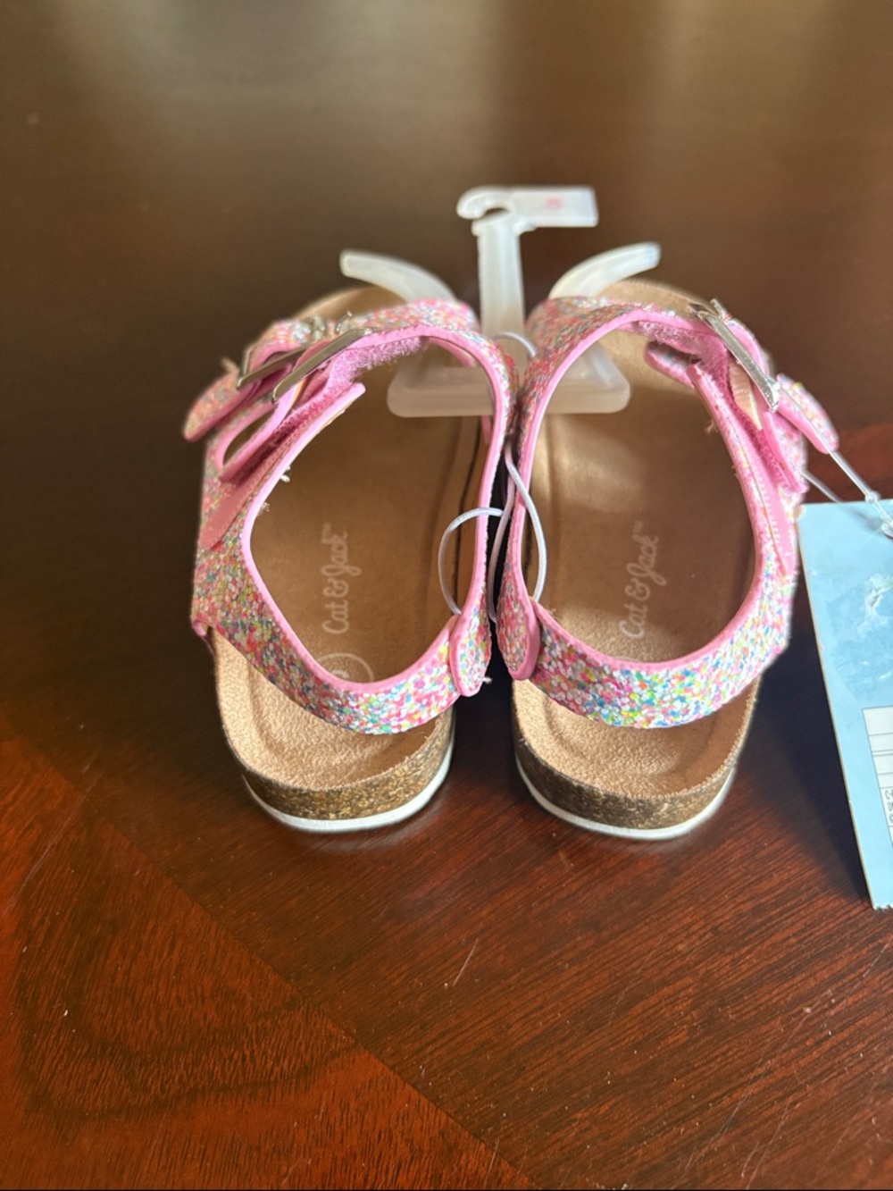 NWT Toddler Girls Cat&Jack pink glitter strap sandals size 5 - Picture 3 of 4